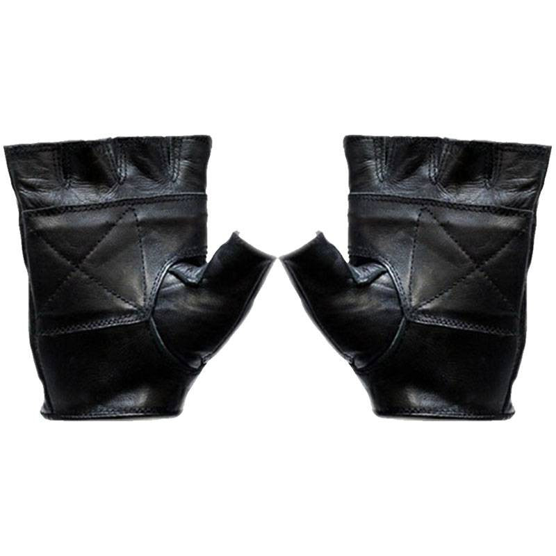 Leather Fingerless Gloves - Studded Black