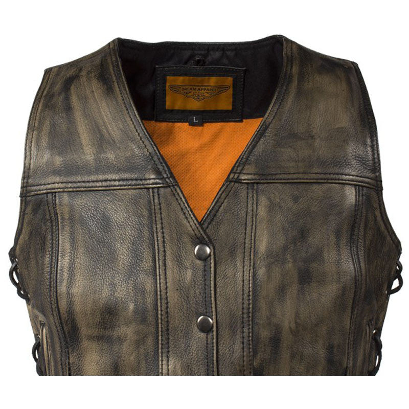 Women's Biker Vest - The Sovereign (Dark Distressed Brown)