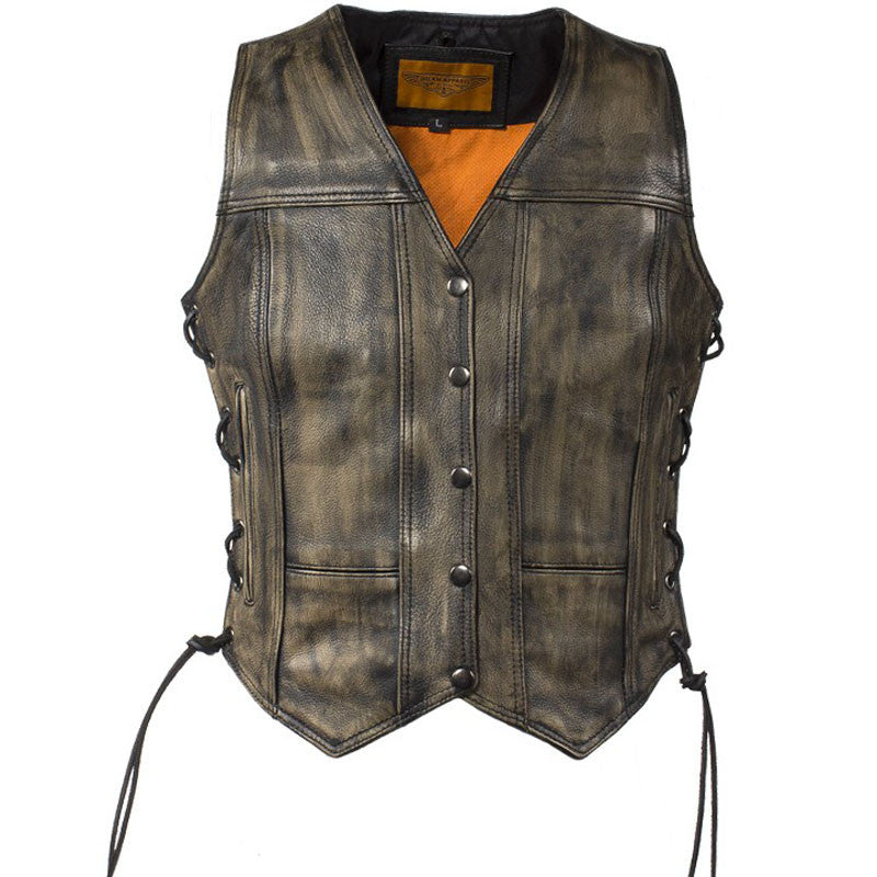 Women's Biker Vest - The Sovereign (Dark Distressed Brown)