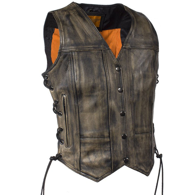 Women's Biker Vest - The Sovereign (Dark Distressed Brown)