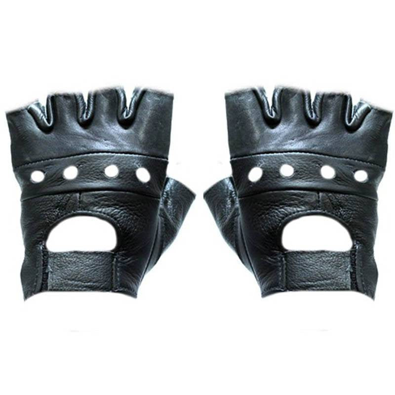Leather Fingerless Gloves - Black