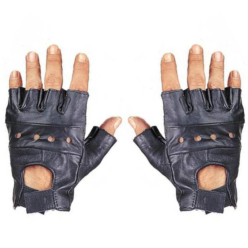 Leather Fingerless Gloves - Black