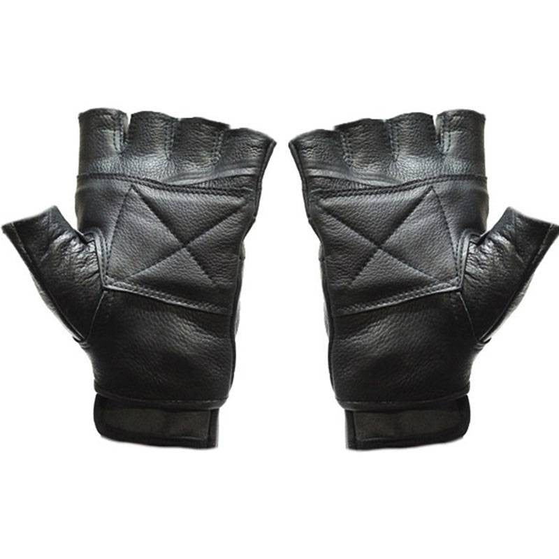 Leather Fingerless Gloves - Black