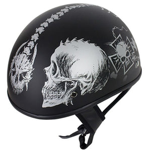 Helmet - Lo-Profile Horned Grey Skulls Helmet
