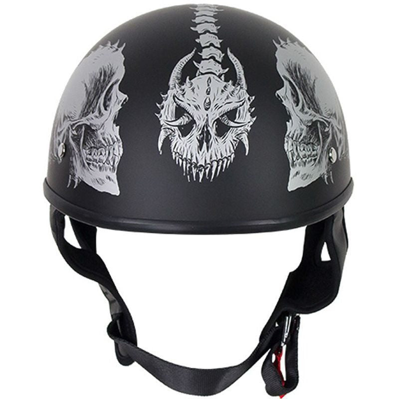 Helmet - Lo-Profile Horned Grey Skulls Helmet