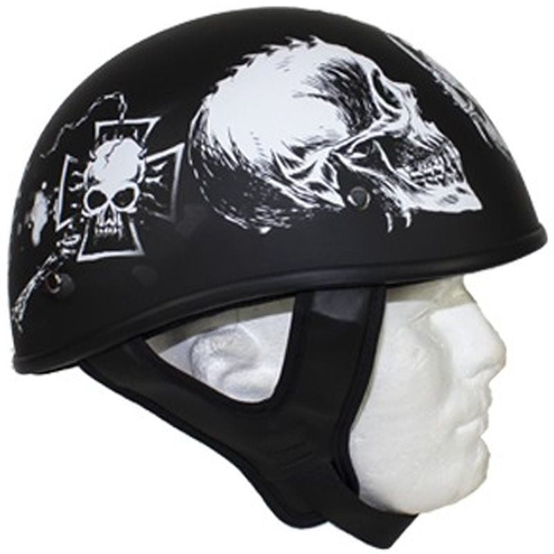Helmet - Lo-Profile Horned White Skulls Helmet