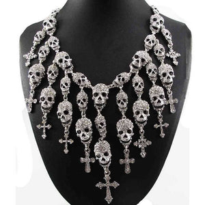 Necklace - Sparkly Skeleton Skull Cross Necklace