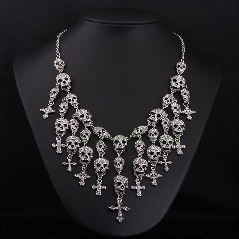 Necklace - Sparkly Skeleton Skull Cross Necklace