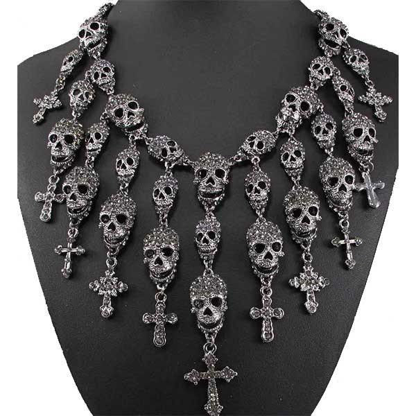 Necklace - Sparkly Skeleton Skull Cross Necklace