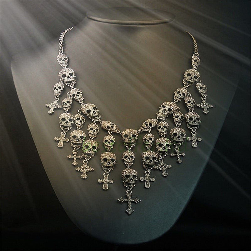 Necklace - Sparkly Skeleton Skull Cross Necklace