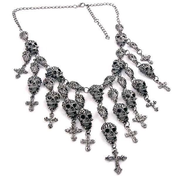 Necklace - Sparkly Skeleton Skull Cross Necklace