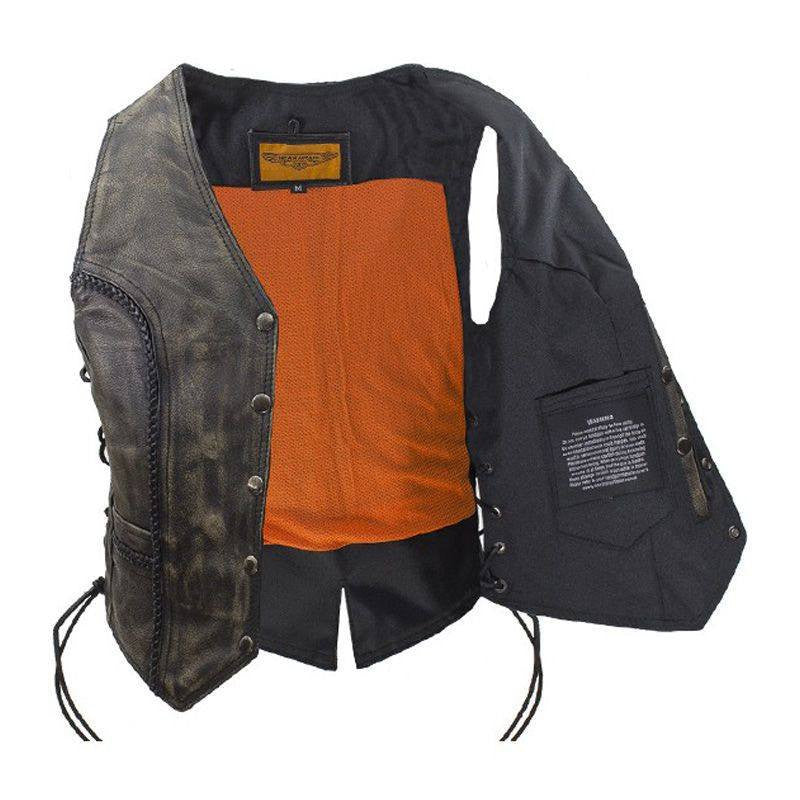Women Leather Vest - Lady Rider Vest - Long