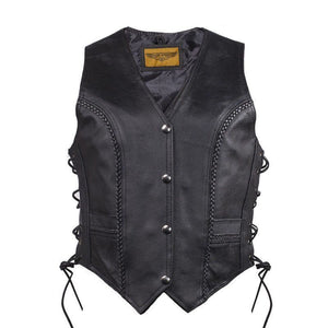 Women Leather Vest - Lady Rider Vest - Long