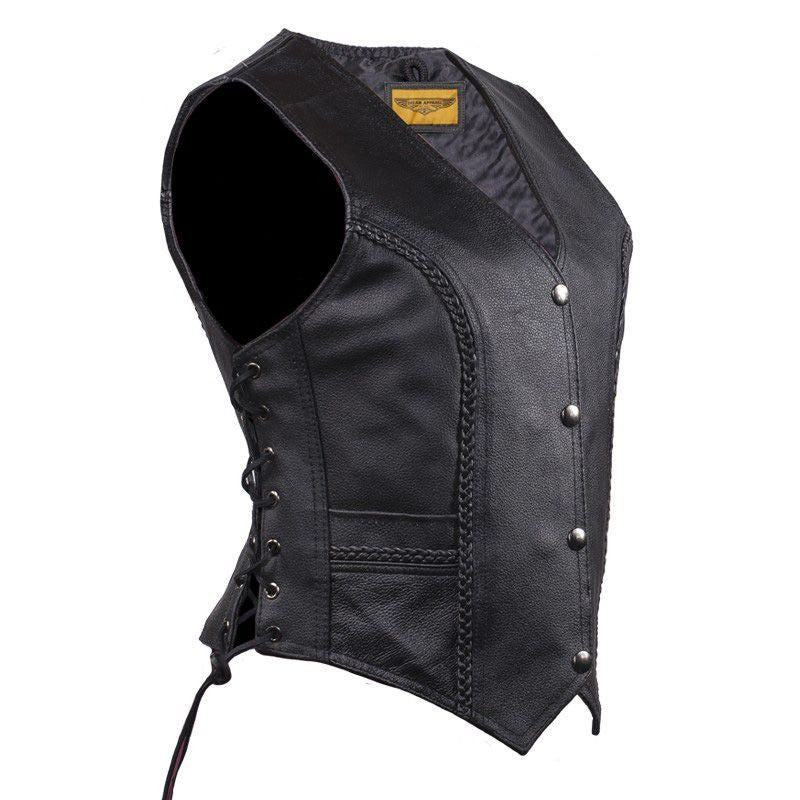 Women Leather Vest - Lady Rider Vest - Long
