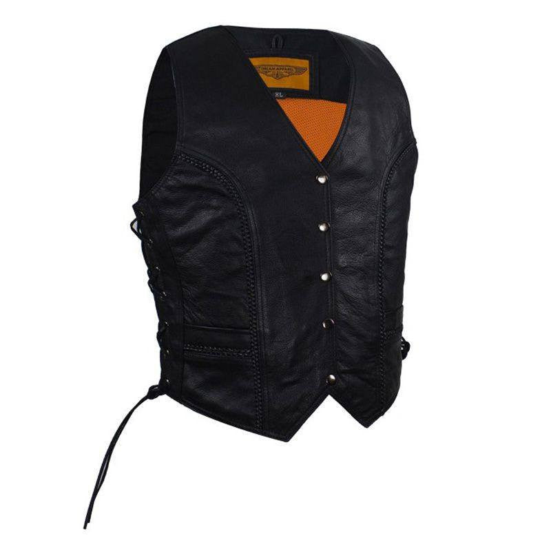 Women Leather Vest - Lady Rider Vest - Long
