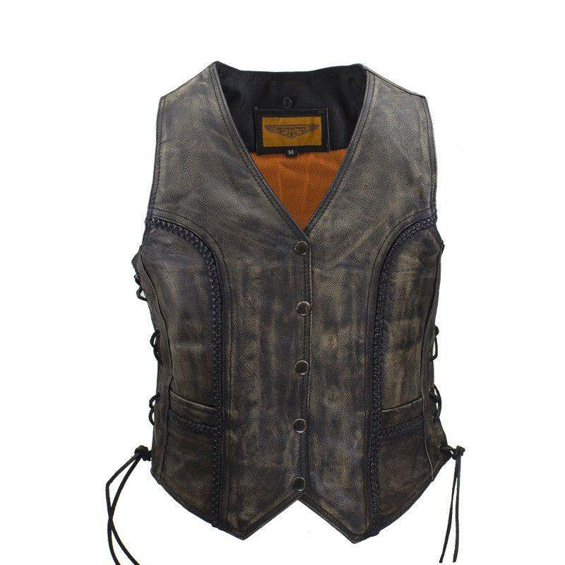 Women Leather Vest - Lady Rider Vest - Long